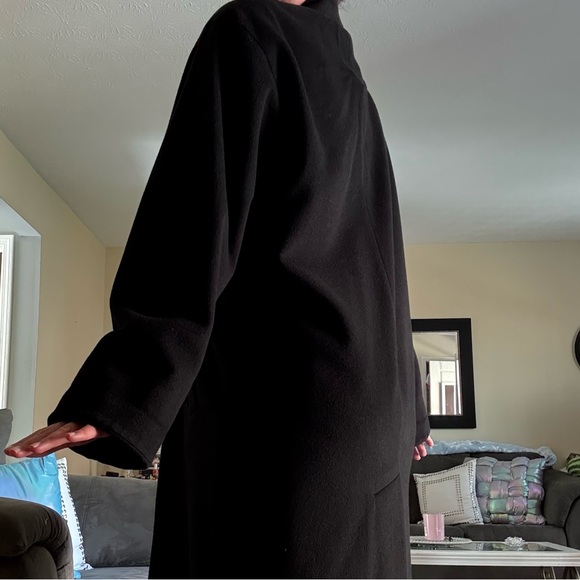 Anne Klein II Vintage Black Merino Wool and Angora Women’s Long Trench Pea Coat - Picture 16 of 16